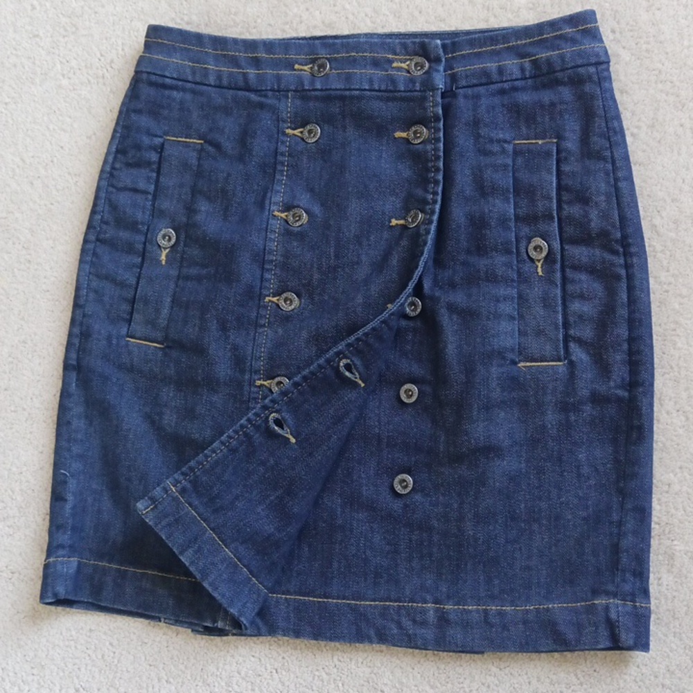 W13" L27" Heavy Denim Wrap Skirt With Double-Buttons & Pockets
